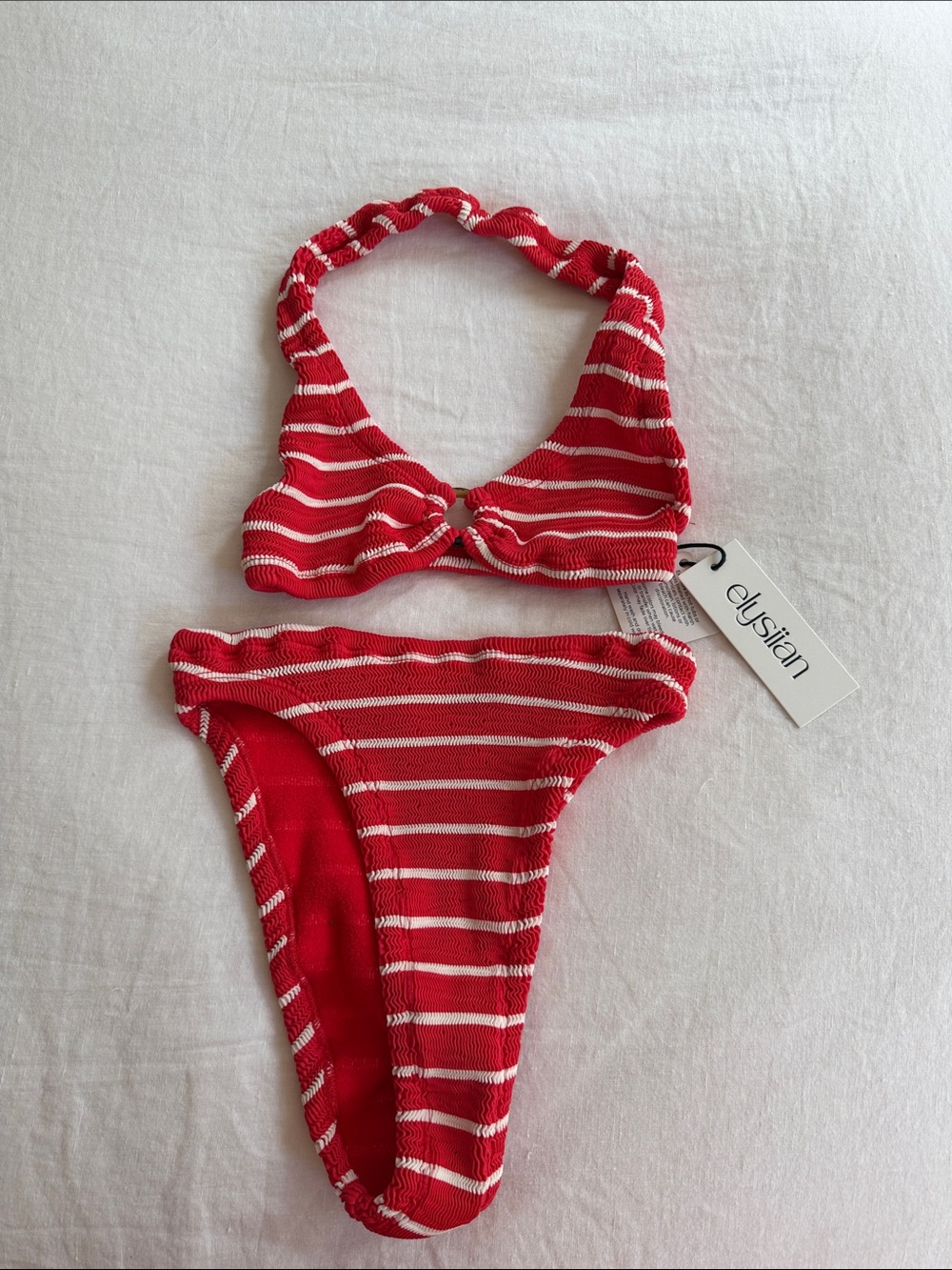 elysian Red Striped Ribbed Bikini Set
